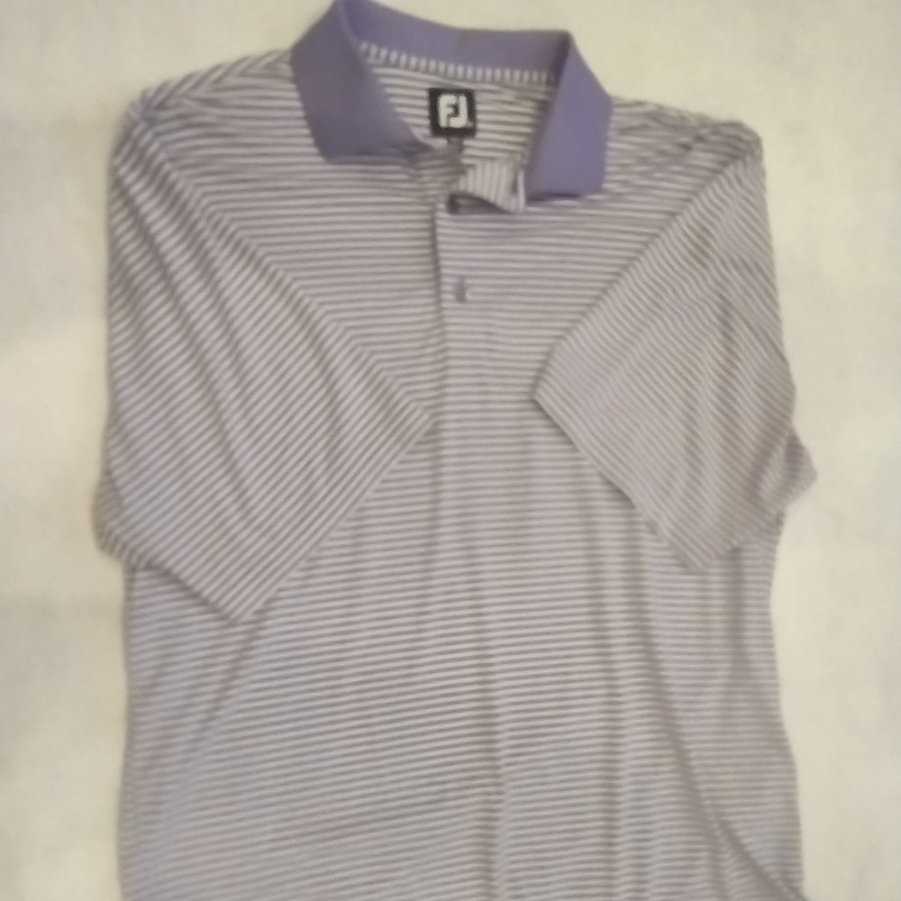 FootJoy FJ Mens Size Medium Golf Polo Shirt White Blue Striped Short Sleeve.